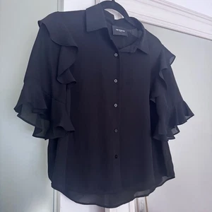 The Kooples Black Ruffle Button Down Blouse XS/1 - Picture 1 of 4