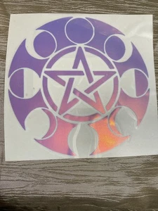 Pentacle Moon Phases Decal Sticker, 5.5”x5.5” Holographic Vinyl - Picture 1 of 6
