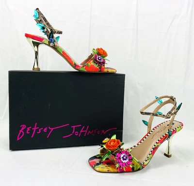 Betsey Johnson-Karra Floral Ankle Strap Heels Sandals/Shoes Sz US Women's 9 NIB - Image 1 of 4