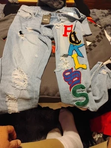 Y&R Young Rcklss Slim Jeans Men Sz 31 Blue Distressed Hip Hop 26 Inseam - Picture 1 of 18