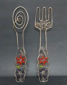 Vintage 1970s Scrolled Metal Salad Fork and Spoon or use as wall decor - Picture 1 of 7
