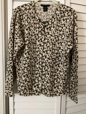 Sarah Spencer Animal Print Women's Cardigan Sweater Lambswool Angora Size PL - Image 1 of 4