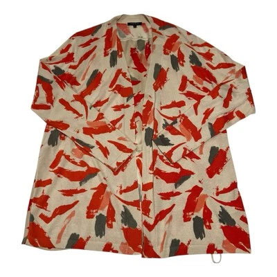 Cárdigan ligero Lafayette 148 talla grande abstracto cachemir seda frente abierto Foto 1 de 4