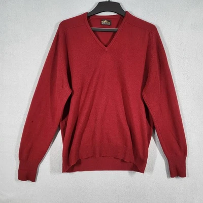 Suéter Puritan Masculino Grande Vermelho 100% Cashmere Puro Decote V Feito na Escócia - Imagem 1 de 4