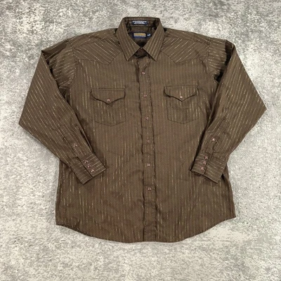 Camisa ajustada de colección Panhandle para hombre 17,5 36 marrón dorado perla occidental manga larga a presión Foto 1 de 4