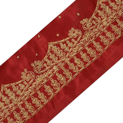 Antigua cinta granate Zardozi con cuentas artesanales indias borde sari vintage Foto 1 de 4