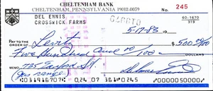 Cheque personal firmado por Del Ennis (D.'96) - 1950 Whiz Kid-Phillies/Cardinals/Rojos - Imagen 1 de 2