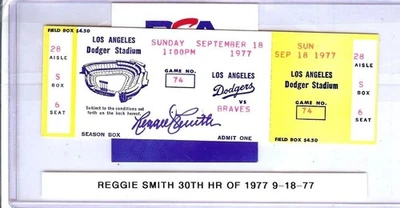 Reggie Smith Signed Autographed Ticket Dodgers 30th HR 9/18/77 PSA 9A55659 - Image 1 of 2