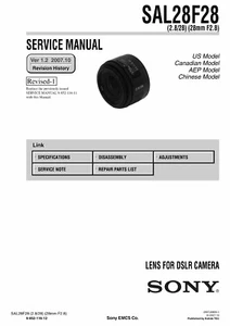 SONY A-Mount (28mm F2.8) SAL28F28 Camera Lens Service Repair Manual PDF - Picture 1 of 2