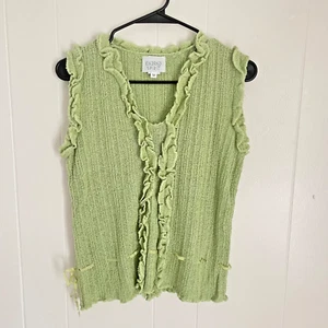 VTG Kindred Spirit Green Ruffle Vest Top M Cottagecore Fairycore Silk Linen Knit - Picture 1 of 10
