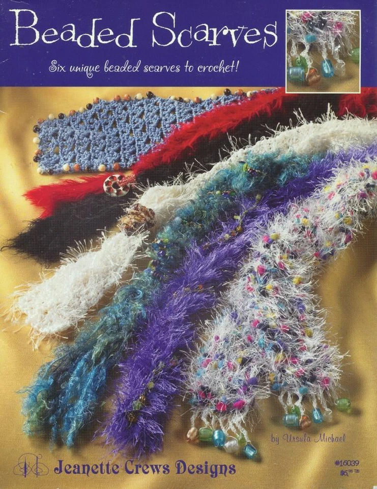 JEANETTE CREWS CROCHET BEADED SCARVES 6 UNIQUE DESIGNS OOP - Image 1 of 1