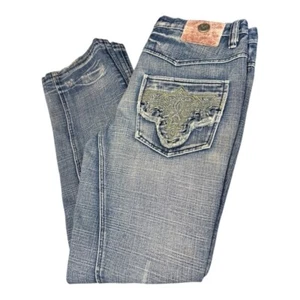 Jeans de mezclilla antiguos Y2K para hombre 34x32 azul desgastado bordado hechos en EE. UU. - Imagen 1 de 10