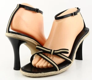$180 VIA SPIGA BIMINI Black Coffee Stripe Designer Fashion ITALY Sandals 9.5 M - Picture 1 of 4