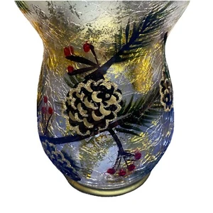 Vintage Christmas Pine Crackle Glass Votive Candle Holder Gerson International - Picture 1 of 7