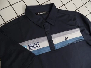 NEW Travis Mathew Polo Shirt MEDIUM Mens Blue SIGHT SCIENCES UNIVERSITY - Picture 1 of 10
