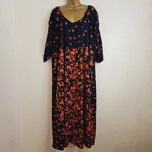 NUEVO Vestido Ex Yours Talla Grande 24-28 Azul Marino Rojo Floral con Botones a través del Té Midi - Imagen 1 de 8