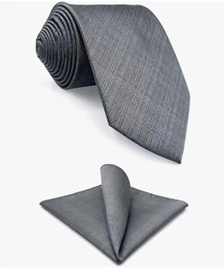 Mens Necktie And Pocket Square Set Solid Gray - Picture 1 of 4