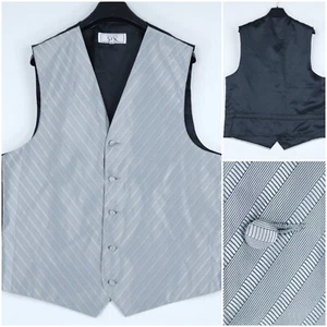 Mens Waistcoat XL Size UK 46 Vintage Grey Striped AFTER SIX Business Dress Vest - Picture 1 of 10