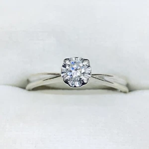 0.13ct 14k White Gold Round Cut Diamond Engagement Wedding Ring Band Size 7 1.9g - Picture 1 of 10