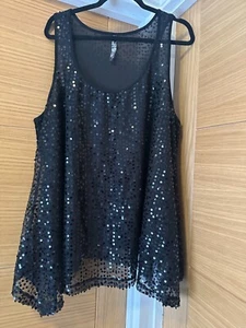 Evans Womens Black Sequin Hanky Hem Top Size 24 - Picture 1 of 6