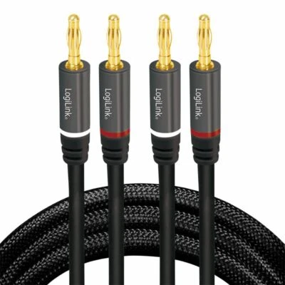 LOGILINK 5m Audiokabel Lautsprecherkabel 2x 2,5mm² Audio Kabel 2x2 Bananenstecker schwarz