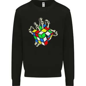 Skeleton Hand With a Retro Puzzle 80s Kids Sweatshirt Jumper - Picture 1 of 3