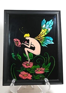 Antique 1920s Fairy Reverse Painting - Flaked Wing Accents - 14 x 11.5 - Picture 1 of 7
