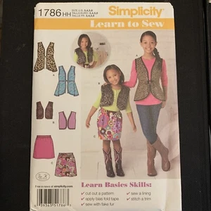 Simplicity 1786 Girls Skirt Vest Child Toddler Size 3 4 5 6 Learn-to-Sew Easy - Picture 1 of 2