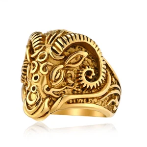 Men's Vintage Totem Ram Head Ring Stainless Steel Retro Biker Ring Size 7-12 - Picture 1 of 2
