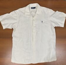 Vintage Polo Ralph Lauren Camp Shirt Men’s Large Off White Navy Pony Linen Silk