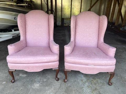 Set of 2 Ethan Allen Queen Anne Style Wingback Chairs Georgian Court Legs USA Cover
