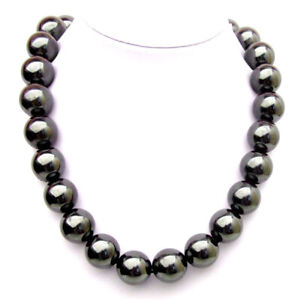 20mm Round Natural Black Magnetic Hematite Necklace for Women Stone Jewelry 18"