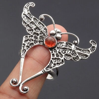 Кольцо дизайнерское кольцо с янтарем и драгоценными камнями серебро 925 пробы кольцо в стиле бабочки подарок - Изображение 1 из 4