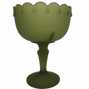 Indiana Glass Teardrop Green Frosted Compote Scalloped Edge Pedestal Bowl Satin - Picture 1 of 8