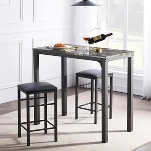 3Pcs Dining Table Counter Height Dining Set Faux Marble 2 Chairs Kitchen Bar Pub - Picture 1 of 9