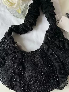 Zara Black Beaded Sequin Frill Embellished Shoulder Bag Wedding Holiday Festival - Picture 1 of 5