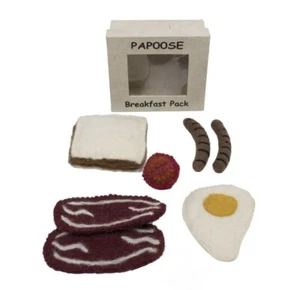 Papoose 100% Felted Wool Kids Breakfast Food Toy Set - Bacon Eggs Toast Sausage - Picture 1 of 3
