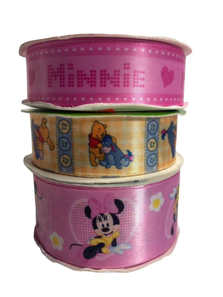 Lote de 3 carretes vintage de cinta Wrights Disney Mickey Collection Minnie & Pooh 2002 Foto 1 de 4