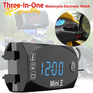 New Clock Thermometer 3-in-1 LED Electronic Meter 12V Universal IP67 Waterproof - Picture 1 of 6