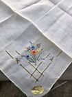 Vintage unused hand embroidered  floral cotton hanky handkerchief
