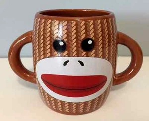 Galerie 14oz Sock Monkey Ceramic Cup Coffee or Hot Chocolate Mug Double Handle - Picture 1 of 5