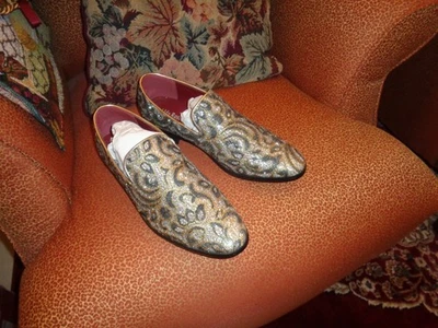 Aldo Rossini Black Gold Animal Design Loafers Slip On Smoking Shoes Size 9 - Image 1 of 4