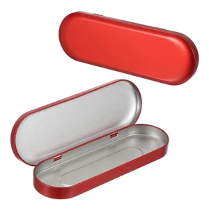 Caja de lata con bisagras de metal de 6,9 x 2,4 x 0,7 pulgadas para pinceles de maquillaje con bolígrafo, roja 2 un. - Imagen 1 de 6