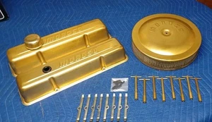 Vintage Small Block Chevy Moroso Gold Valve Covers & Air Clearner Set MUST SEE!! - Foto 1 di 19
