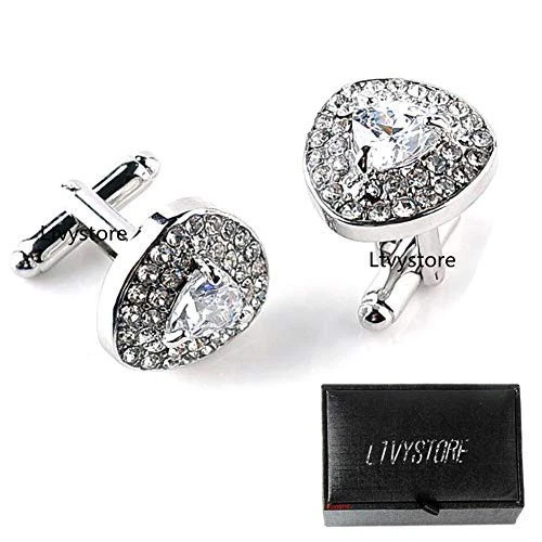 Luxury White Crystal White Rhinestones Heart Cufflinks for Women Shirt,  - Image 1 of 1