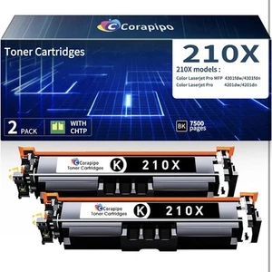 A2-2-Pack 210X Black Toner Cartridges for HP 210A/210X W2100X 4301fdw 4201dw - Picture 1 of 8