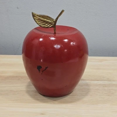 Vintage Extra Grande Pintado Decorativo Rojo Delicioso Manzana Latón Vástago Decoración del Hogar Foto 1 de 4