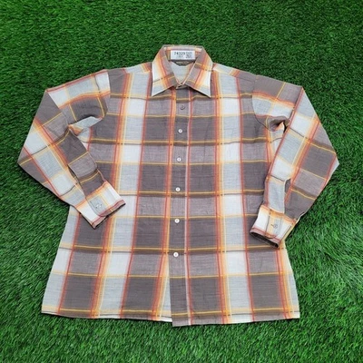 Vintage 80s Baracuta Plaid Button Shirt Large 23x28 Brown - Image 1 of 4