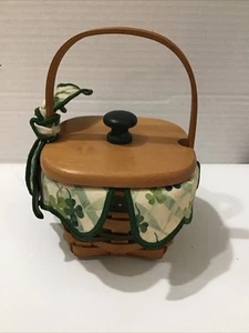 LONGABERGER 1998 Lots of Luck Basket Liner/Protector/Wooden Lid/Shamrock Tag - Picture 1 of 7