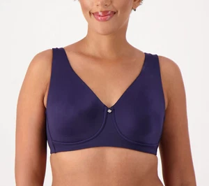 Breezies Satin Shine Unlined Wirefree Support Bra French Navy 36D A506563 - Picture 1 of 2